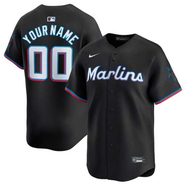 Mens Miami Marlins Customized Black 2024 Alternate Limited Stitched Baseball Jersey